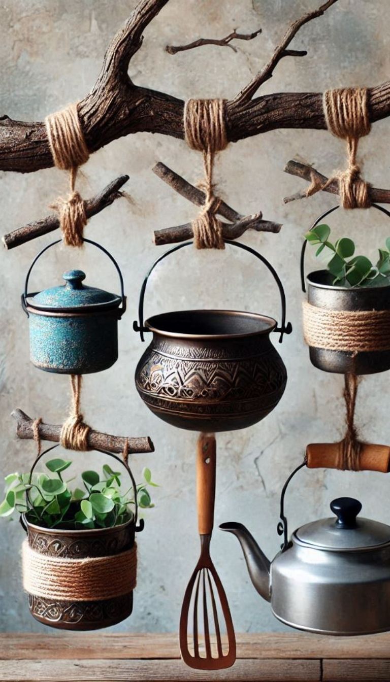 11+ Genius Hanging Cookware Storage Ideas 13 DIY Branch Hangers