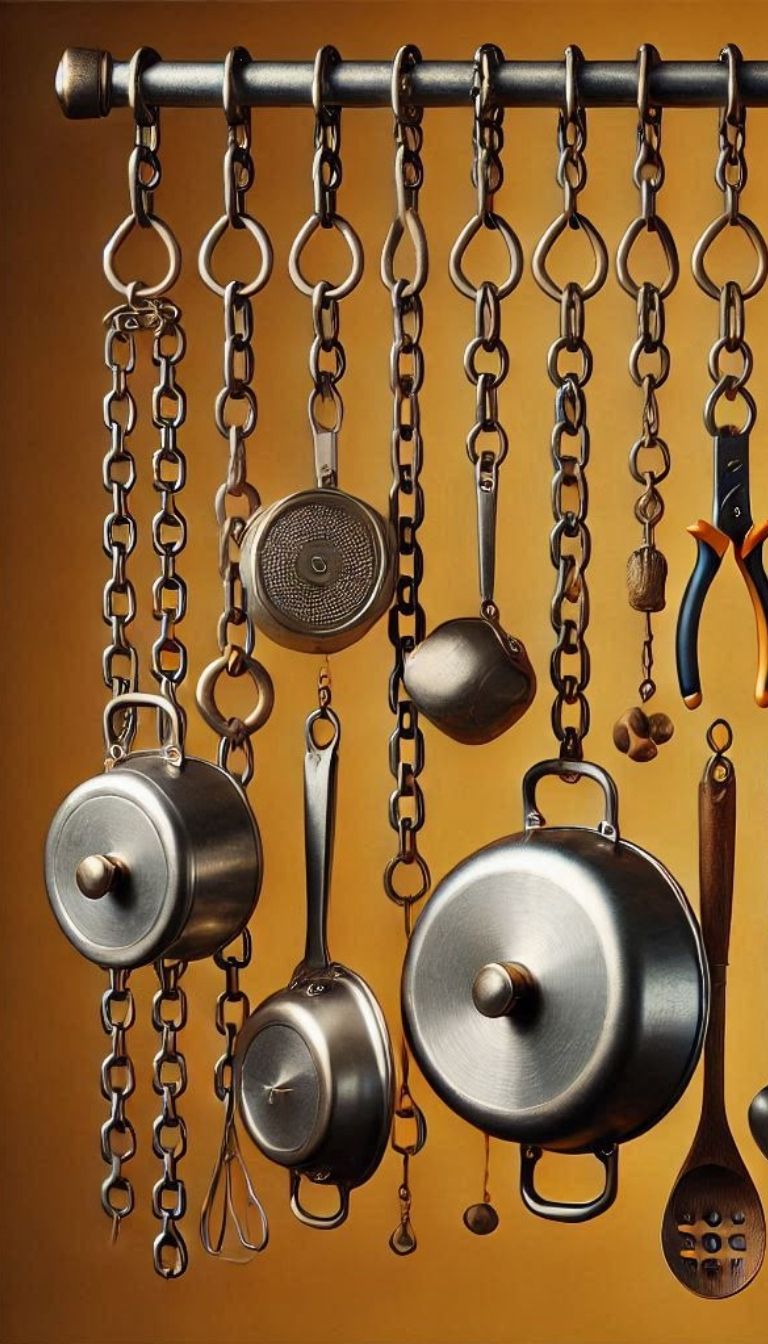11+ Genius Hanging Cookware Storage Ideas 10 Hanging Chains with S-Hooks