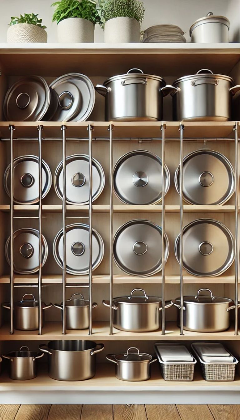 11+ Genius Hanging Cookware Storage Ideas 8 Tension Rods for Lids