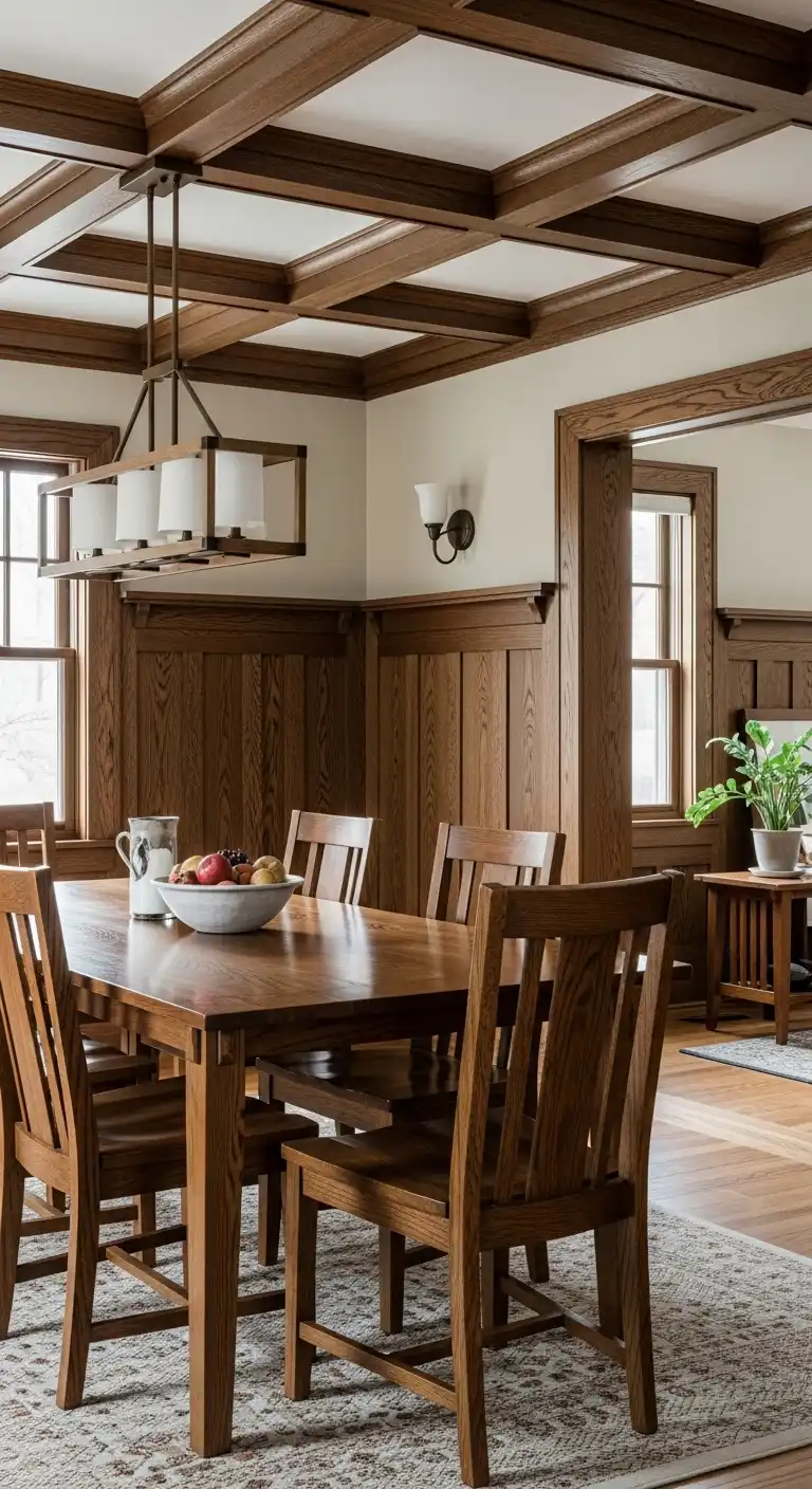 9 Craftsman Dining Room Ideas for a Timeless, Cozy Space 2 1. Classic Wood Paneling for a Cozy Atmosphere