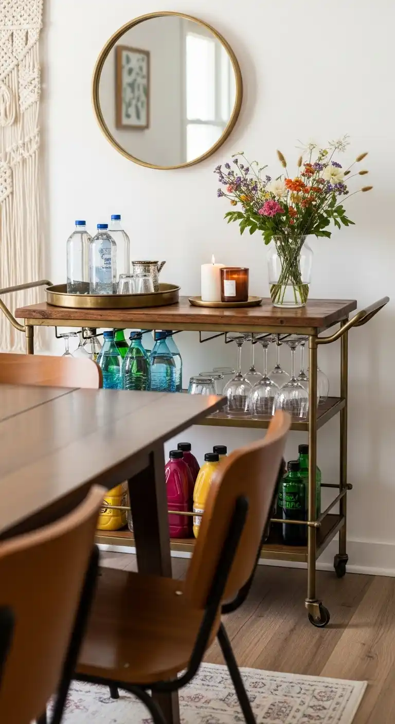 13. Style a Vintage Bar Cart or Sideboard
