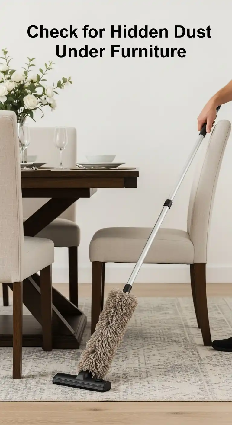 15 Quick Dining Room Cleaning Ideas That Make a Big Difference 15 14. Check for Hidden Dust Under Furniture
