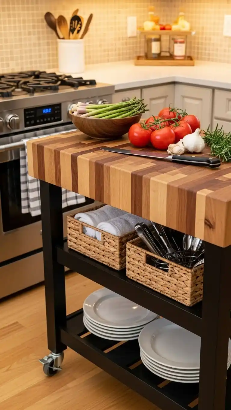 2. Kitchen Cart with Butcher Block Top