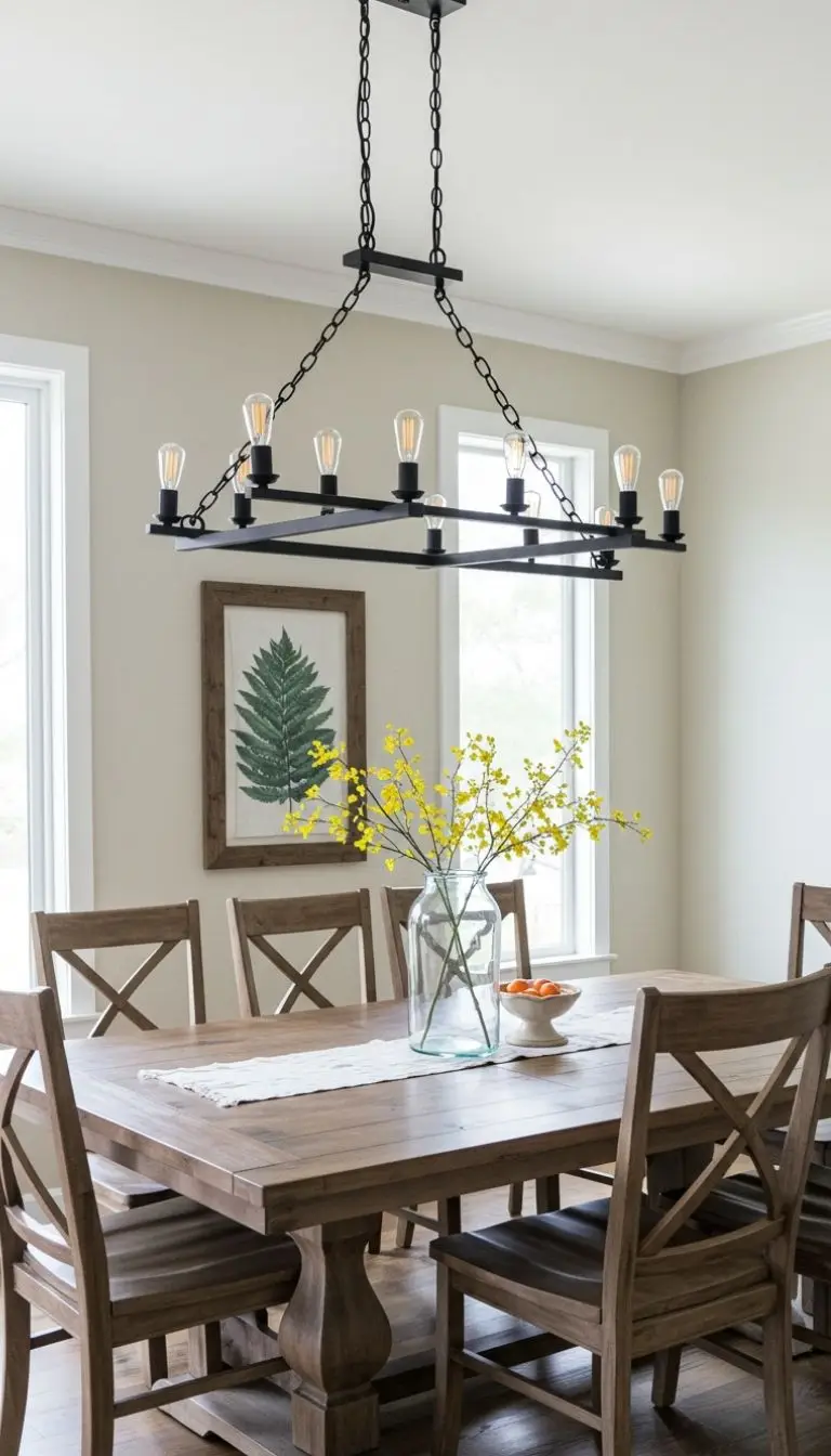 7 Farmhouse Dining Room Ideas for a Cozy and Inviting Space 4 Statement Lighting Fixtures