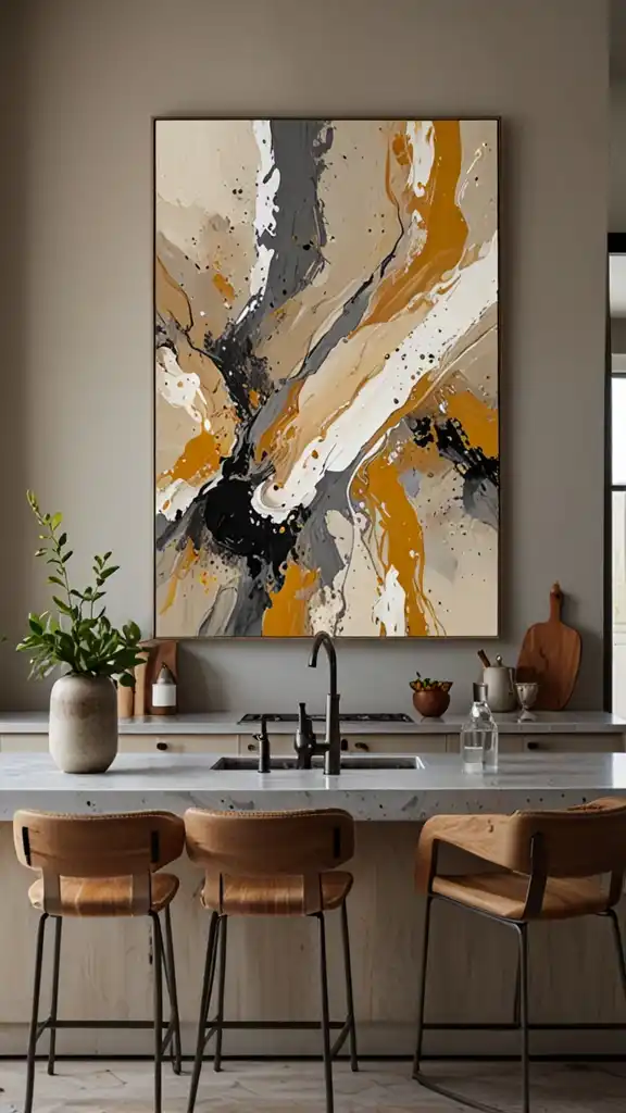 15 Kitchen Wall Art Inspirations for a Stylish Upgrade 5 4. Abstract Art for a Modern Touch