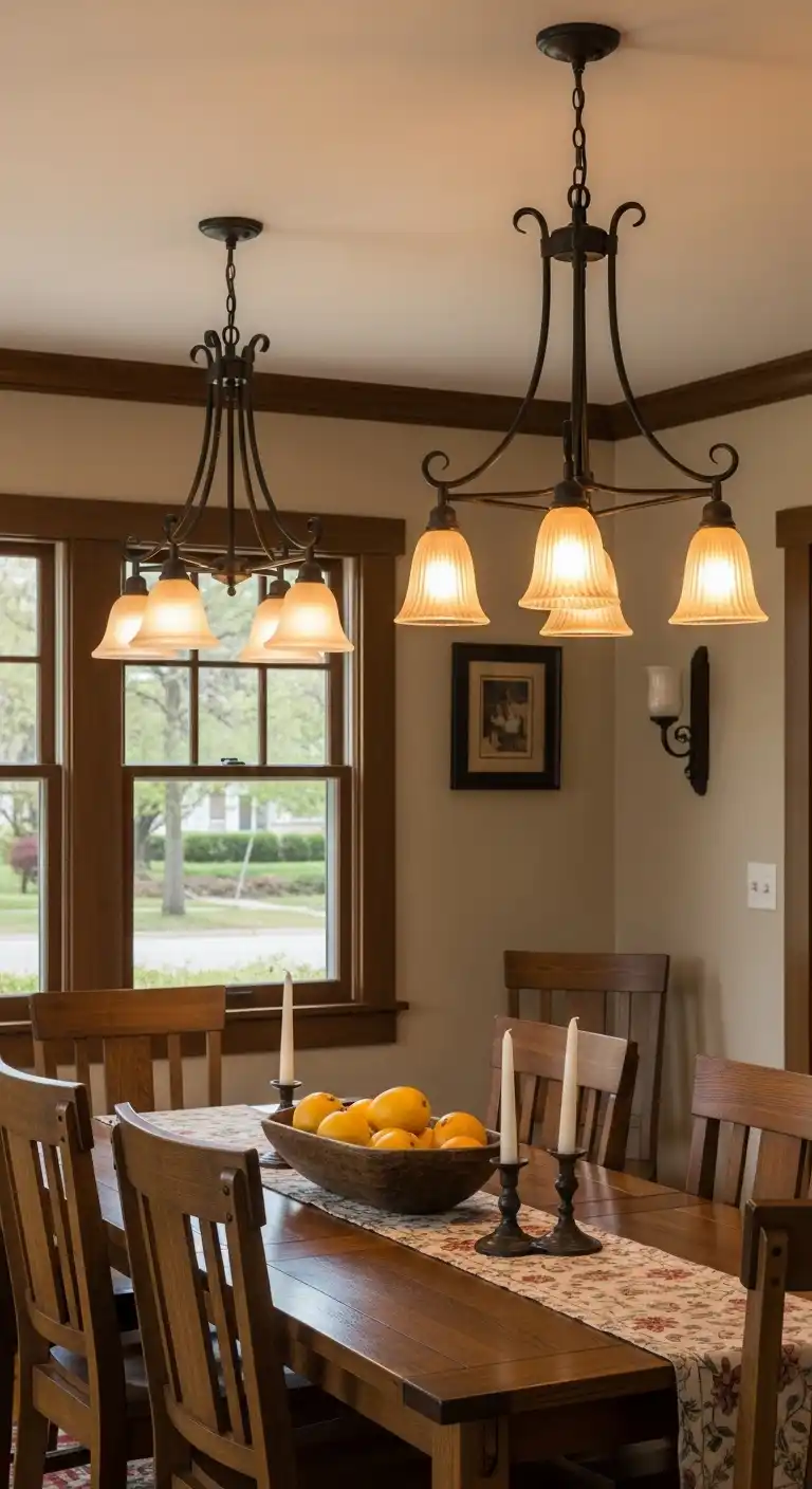 9 Craftsman Dining Room Ideas for a Timeless, Cozy Space 6 5. Statement Lighting with a Vintage Touch