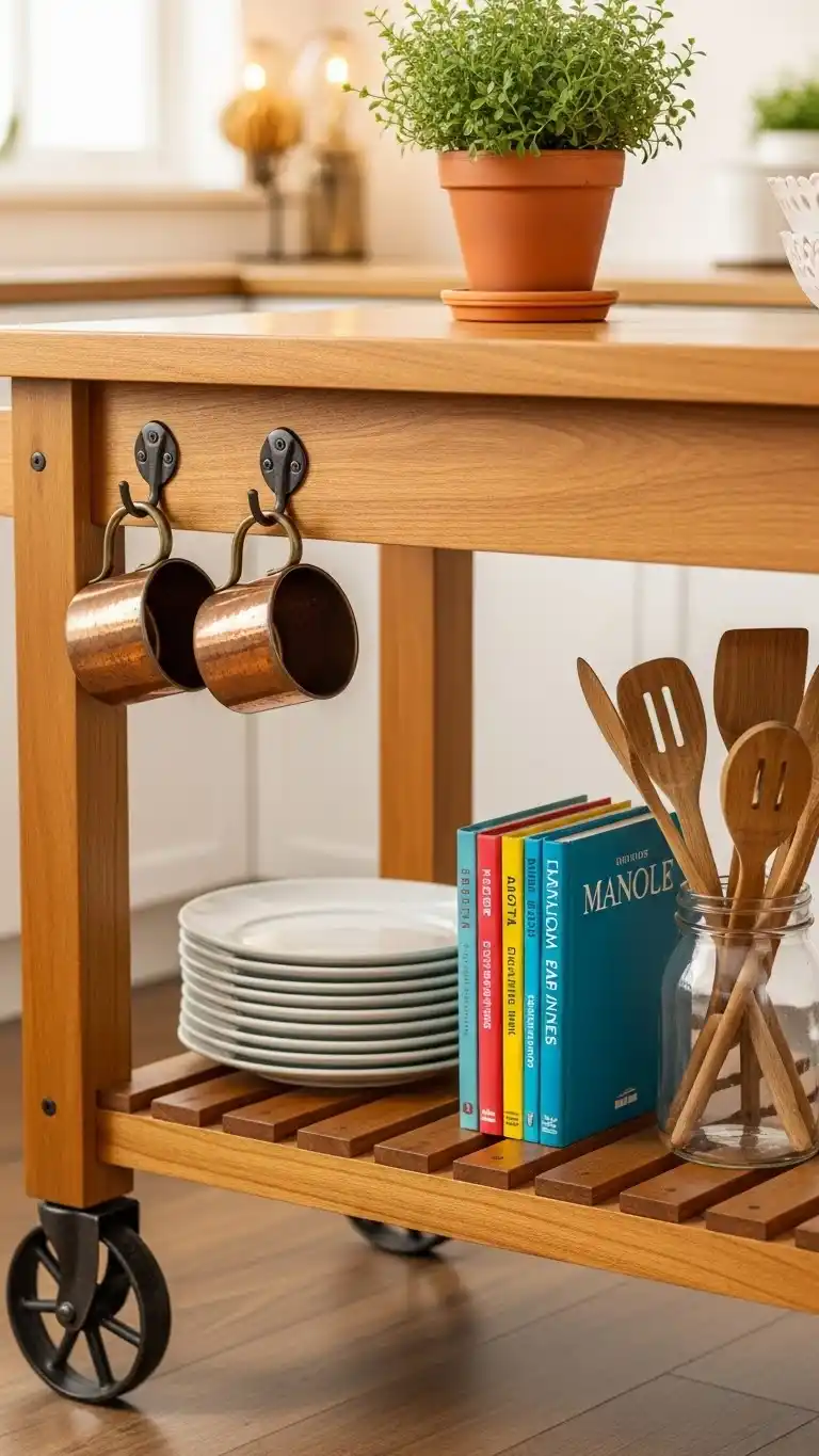 7. Kitchen Cart with Hanging Hooks