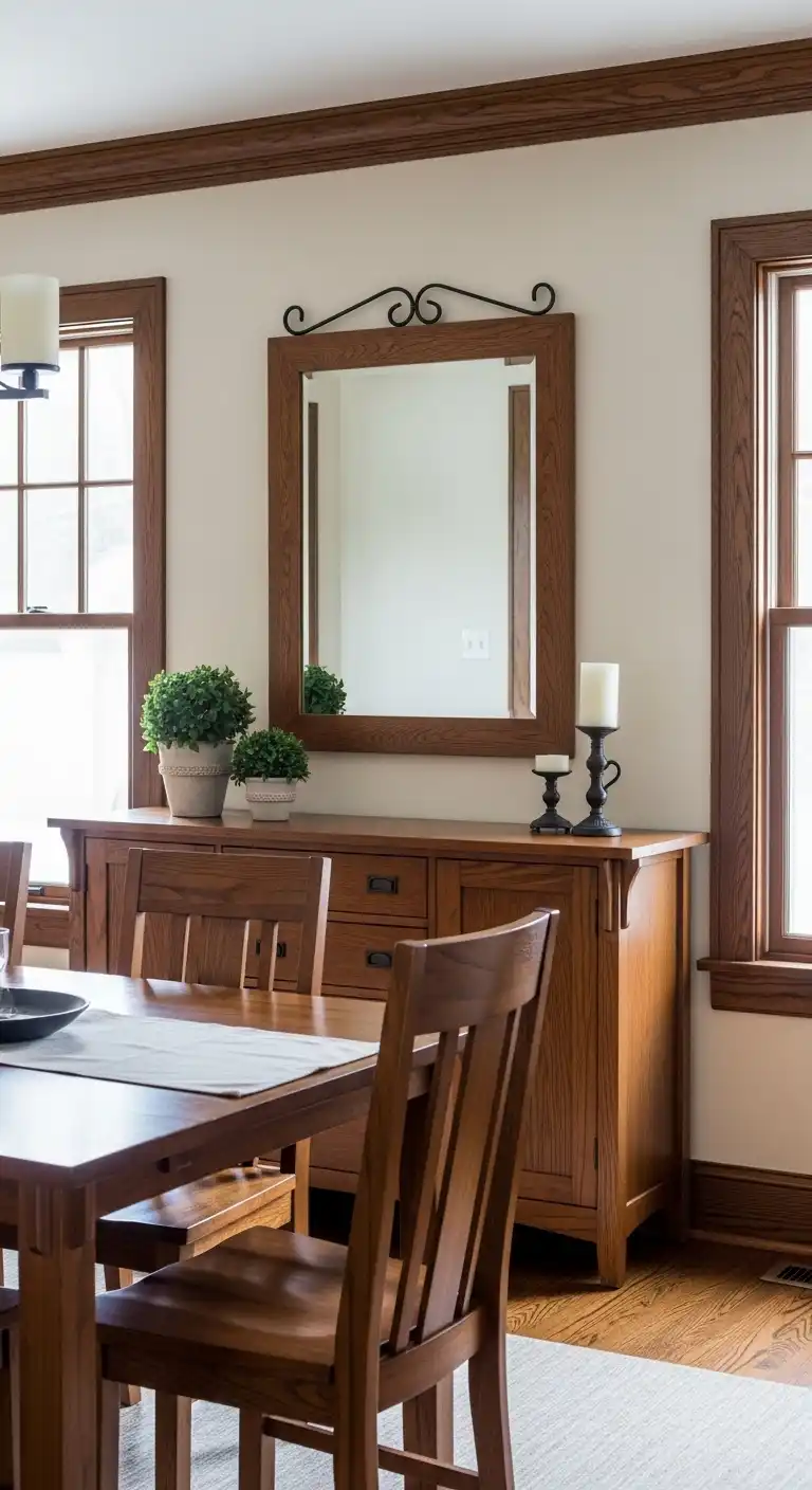 9 Craftsman Dining Room Ideas for a Timeless, Cozy Space 9 8. A Mirror to Enhance Light and Space