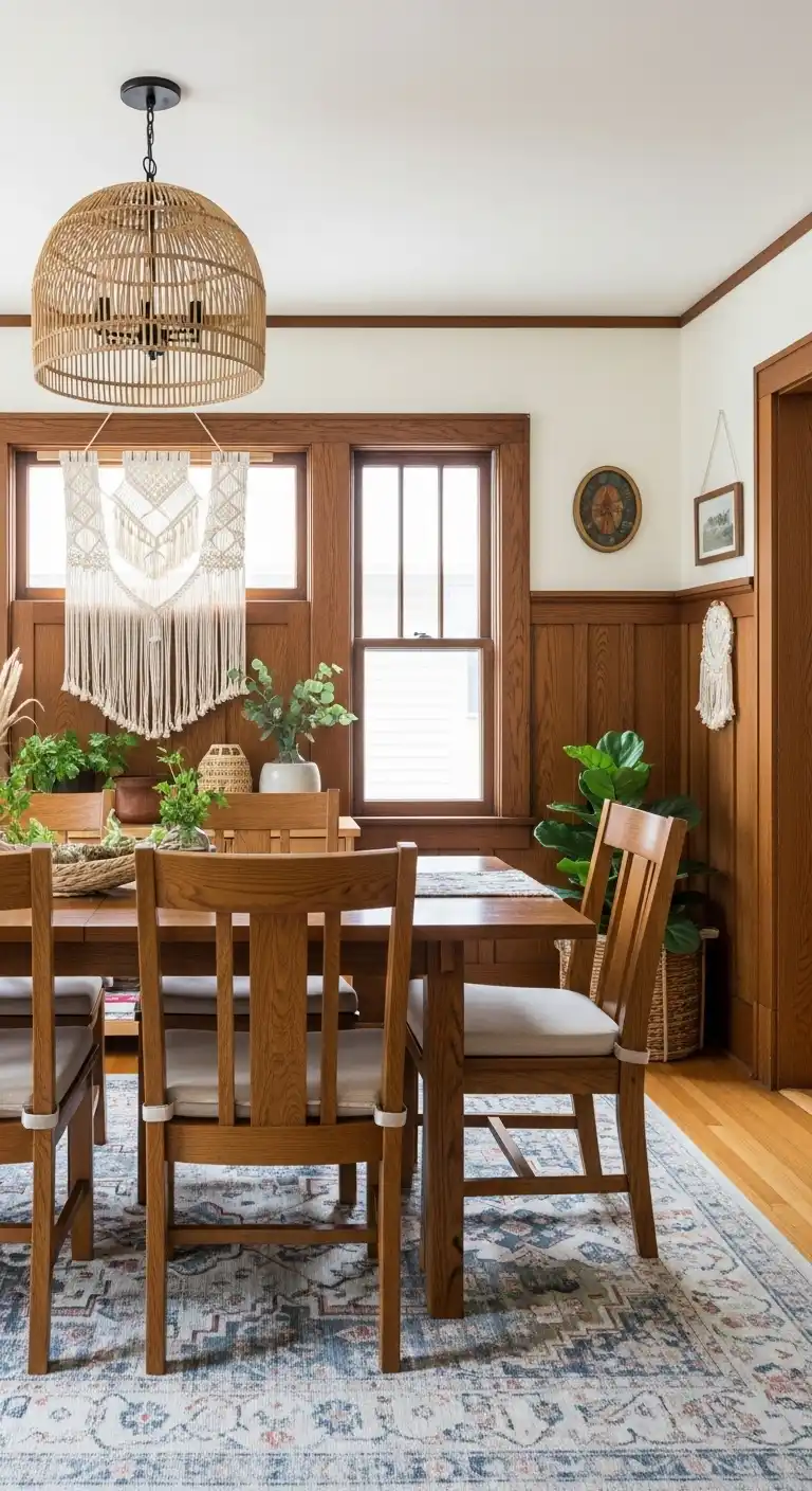 9 Craftsman Dining Room Ideas for a Timeless, Cozy Space 10 9. Subtle Boho Touches for a Layered Look