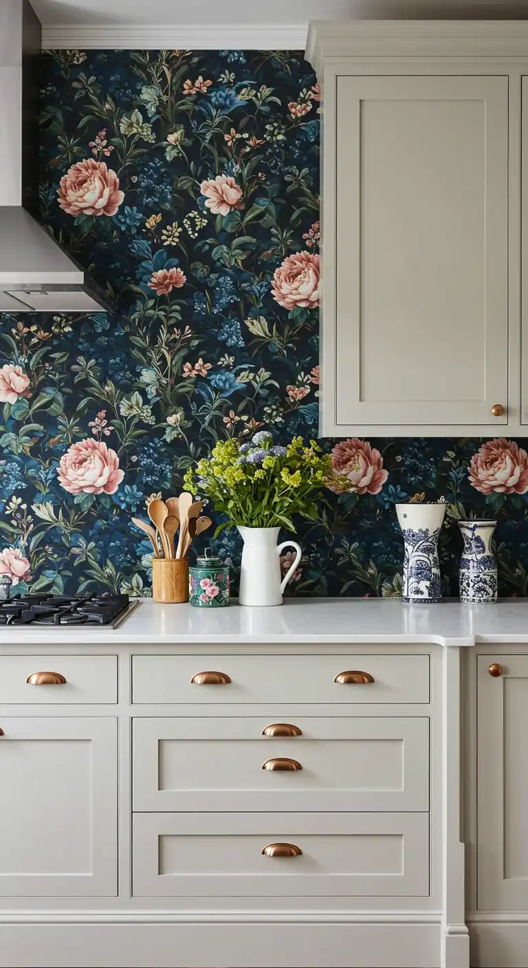 9 Trendy Kitchen Wallpaper Ideas for a Fresh New Look 2 1. Bold Floral Patterns