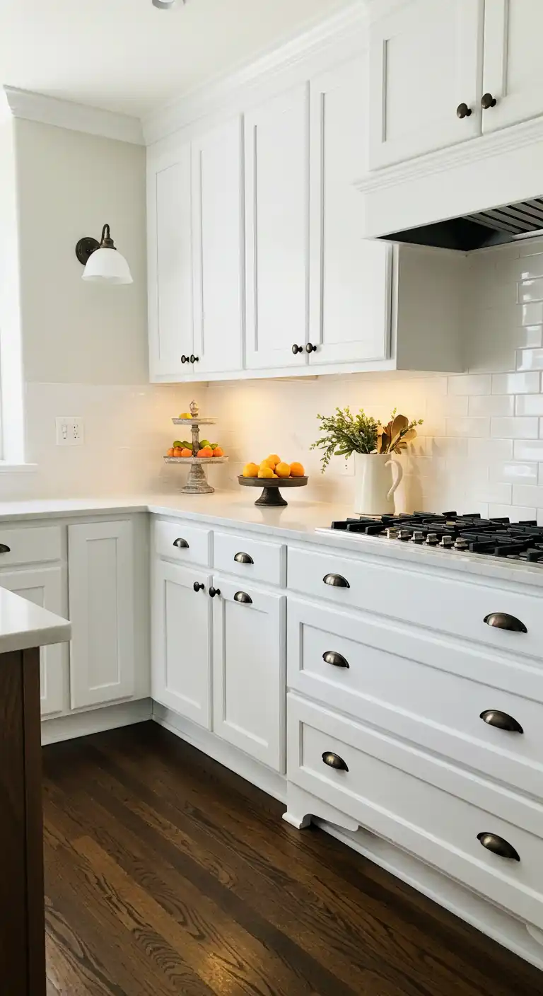 8 Harmonious Kitchen Cabinet Color Ideas with Brown Floor 2 1. Crisp White for a Clean and Bright Contrast