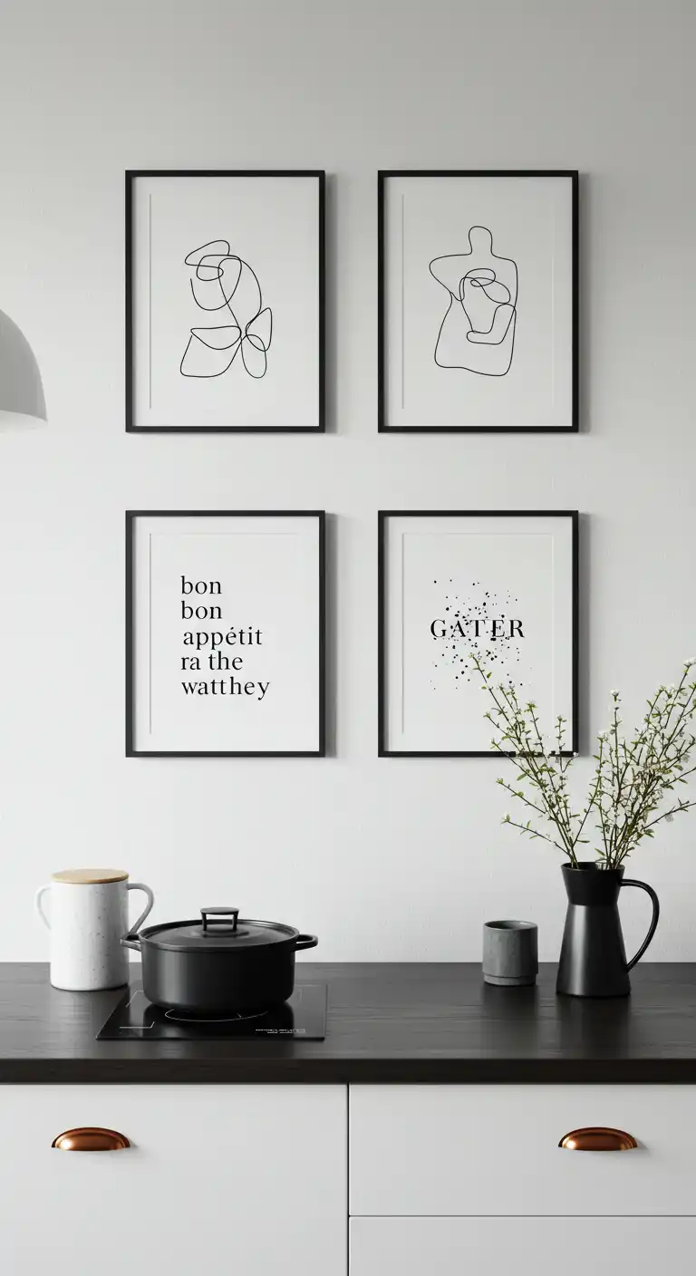 7 Modern Kitchen Wall Art Ideas for a Sleek and Chic Space 2 1. Minimalist Black and White Prints