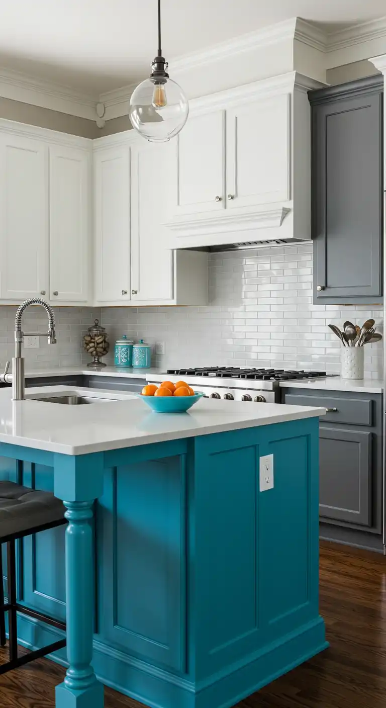 10. Vibrant Two-Tone Cabinets
