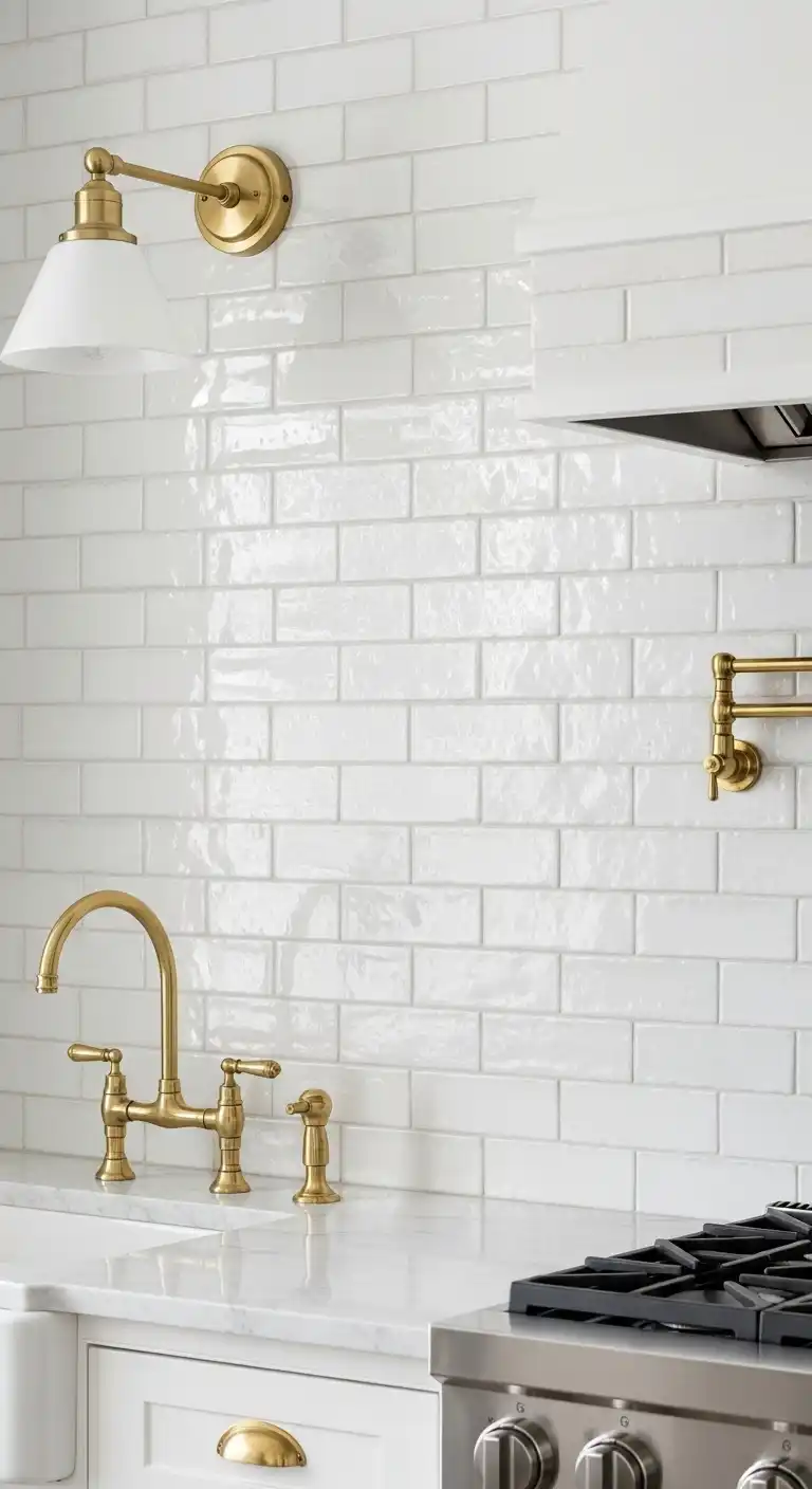 16. Glossy White Brick Tiles