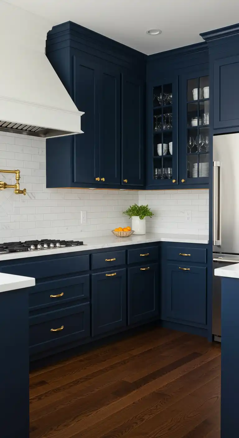8 Harmonious Kitchen Cabinet Color Ideas with Brown Floor 4 3. Navy Blue for a Bold and Sophisticated Look