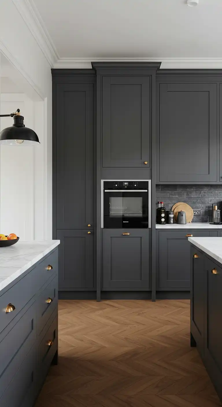 8 Harmonious Kitchen Cabinet Color Ideas with Brown Floor 5 4. Charcoal Gray for a Modern and Balanced Appeal