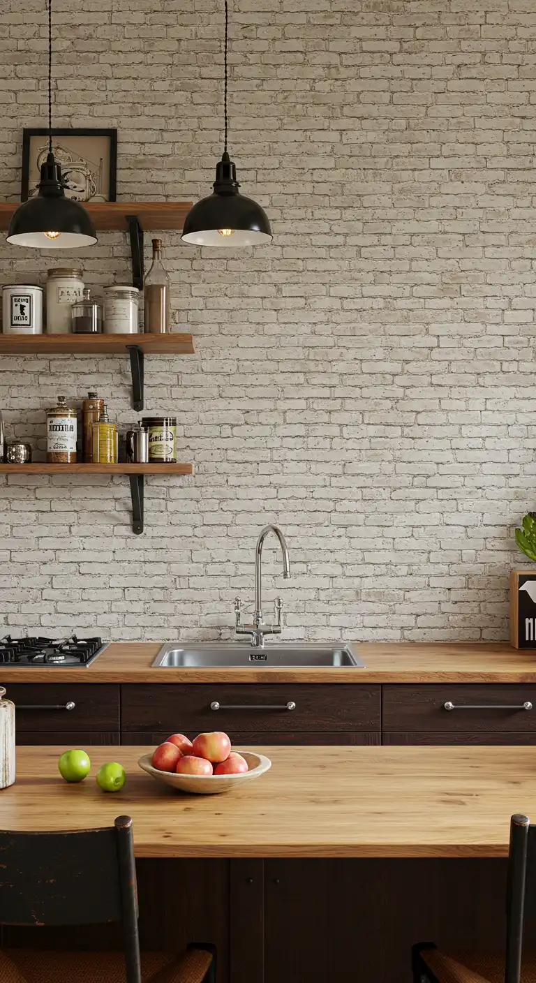 9 Trendy Kitchen Wallpaper Ideas for a Fresh New Look 5 4. Exposed Brick Wallpaper