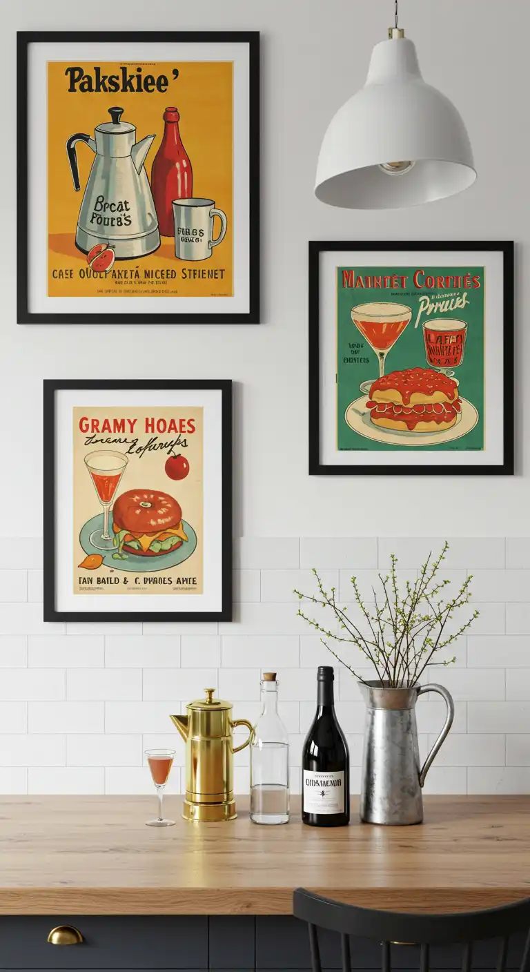 7 Modern Kitchen Wall Art Ideas for a Sleek and Chic Space 9 6. Framed Vintage Posters with a Modern Twist