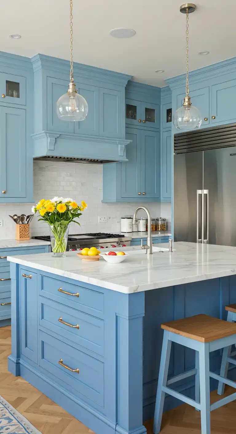 8. Crisp Light Blue Cabinets