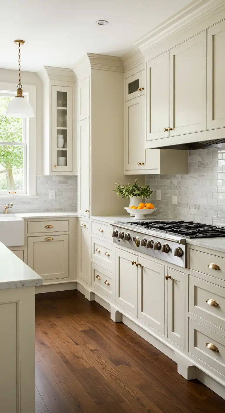 8 Harmonious Kitchen Cabinet Color Ideas with Brown Floor 9 8. Soft Cream for a Classic and Elegant Look