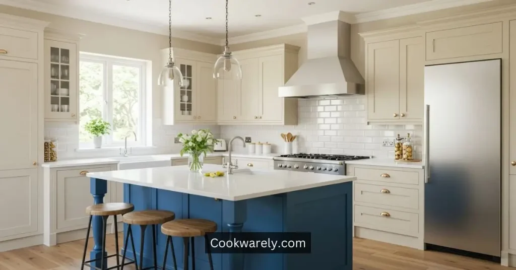 Kitchen Cabinet Color Ideas with Blue Island