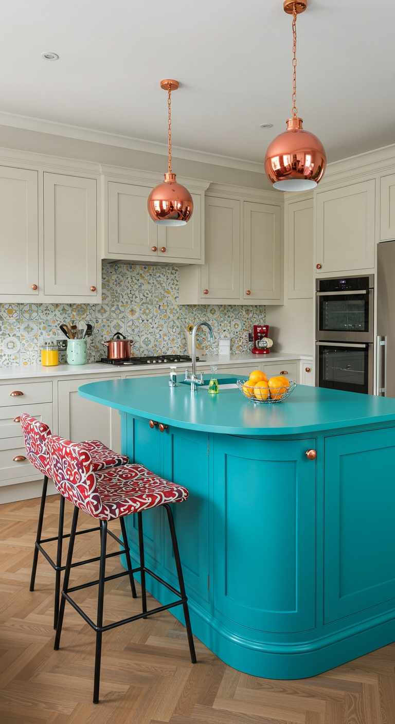 13 Compact One Wall Kitchen With Island Ideas 13 12. Colorful Island