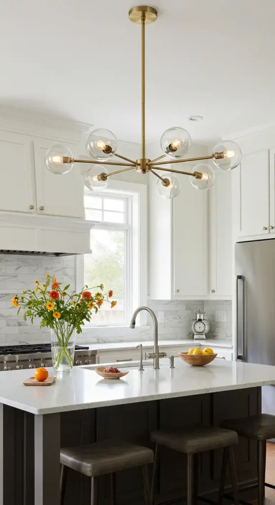 10 Brilliant Kitchen Lighting Ideas Over Island for a Stylish Glow 9 4) Chandeliers with Modern Elegance