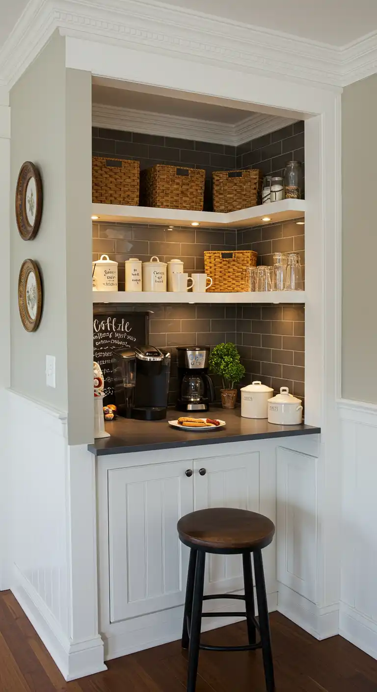 23 Trendy Kitchen Nook Accent Wall Ideas Worth Trying 21 4) Coffee Station Corner