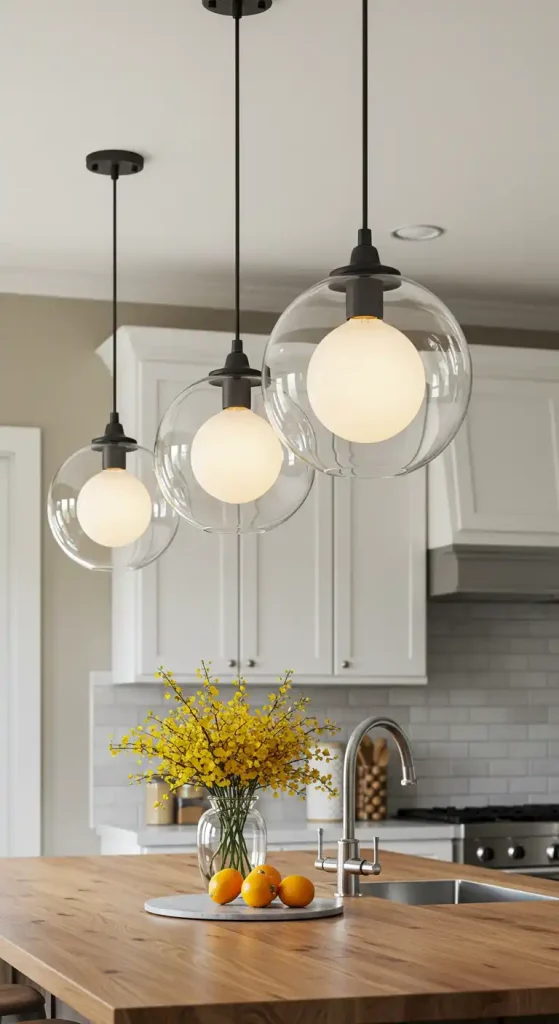 10 Brilliant Kitchen Lighting Ideas Over Island for a Stylish Glow 15 7) Glass Globe Pendants