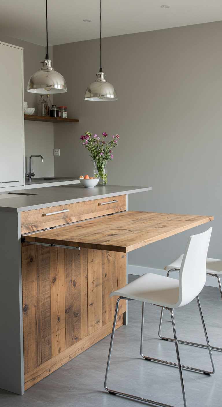 13 Compact One Wall Kitchen With Island Ideas 8 7. Pull-Out Dining Table