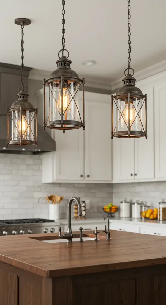 10 Brilliant Kitchen Lighting Ideas Over Island for a Stylish Glow 19 9) Vintage-Inspired Lantern Pendants