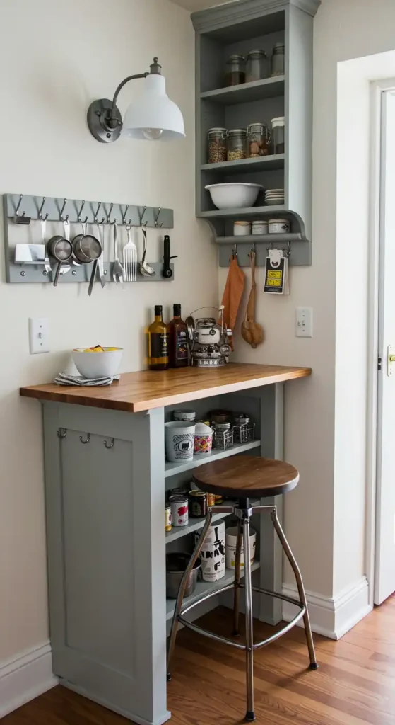 8 Creative Empty Kitchen Wall Ideas to Fill the Space Beautifully 7 Add a Compact Kitchen Island with Wall Storage 2