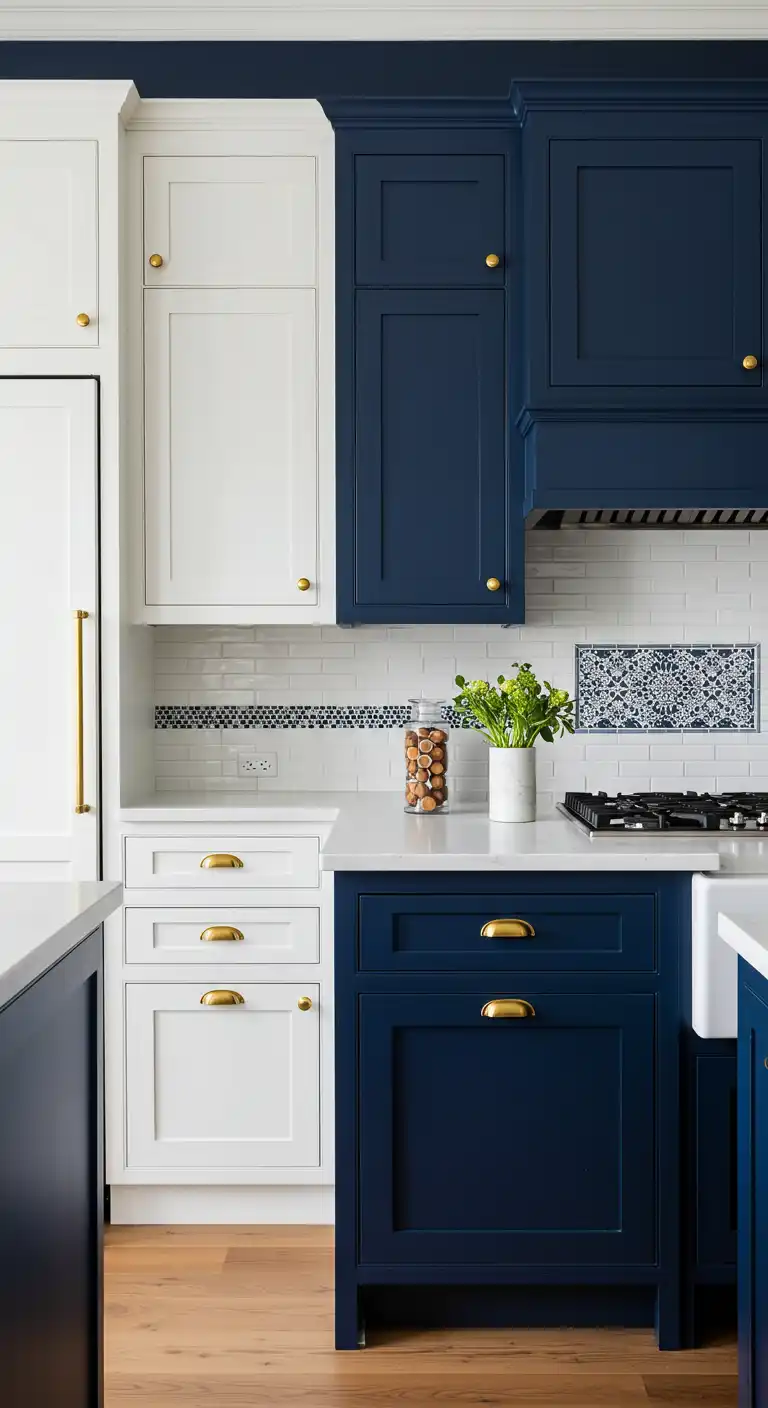 9 Best Kitchen Color Ideas with White Cabinets for a Fresh Look 3 Classic Navy for a Bold Contrast 1