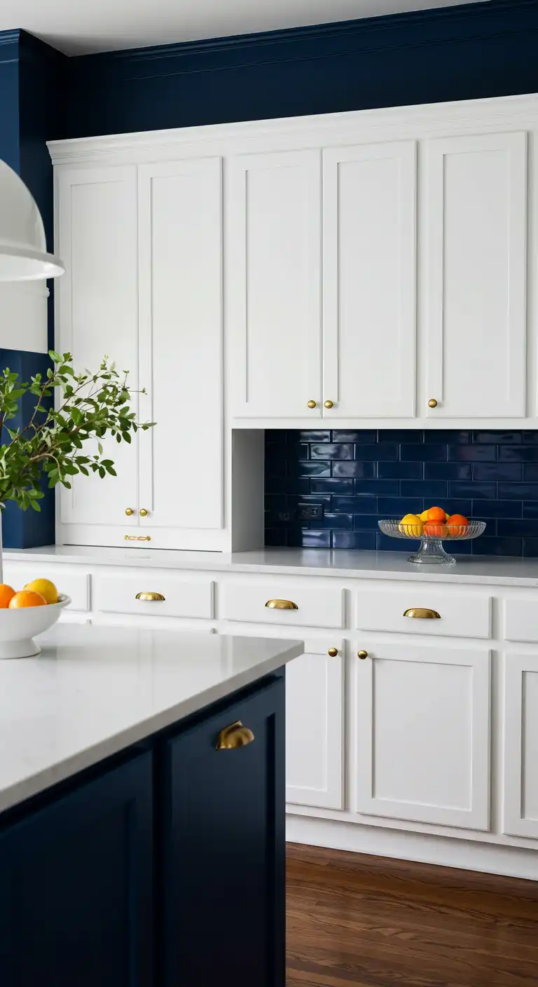 9 Best Kitchen Color Ideas with White Cabinets for a Fresh Look 4 Classic Navy for a Bold Contrast 2