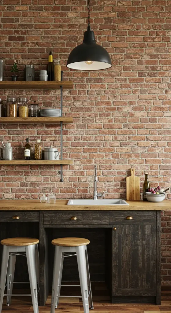 8 Creative Empty Kitchen Wall Ideas to Fill the Space Beautifully 5 Create a Statement with an Exposed Brick Wall 2