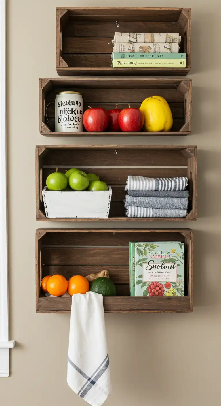 8 Creative Empty Kitchen Wall Ideas to Fill the Space Beautifully 32 Display Hanging Baskets or Wall Mounted Crates