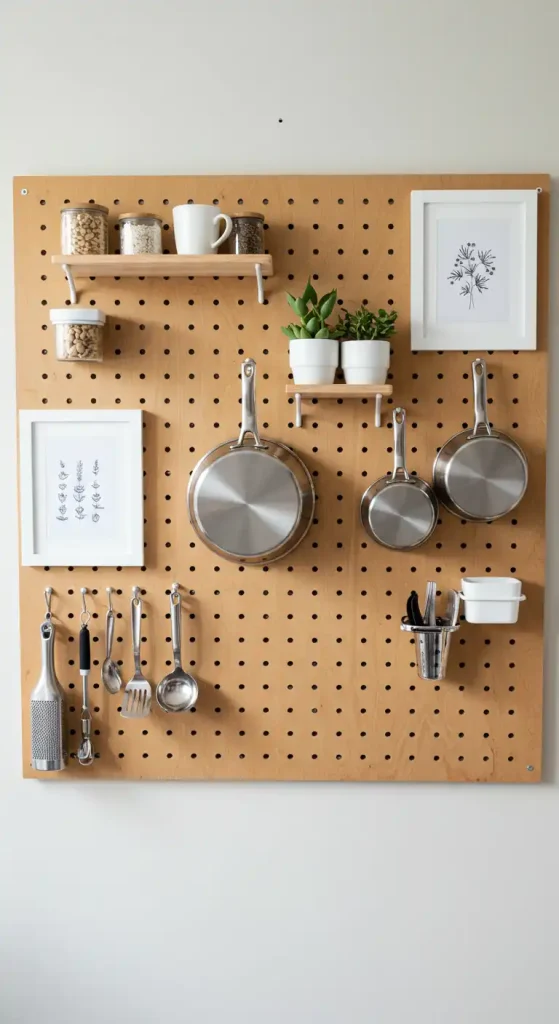 8 Creative Empty Kitchen Wall Ideas to Fill the Space Beautifully 14 Install a Custom Pegboard for Versatile Storage 1