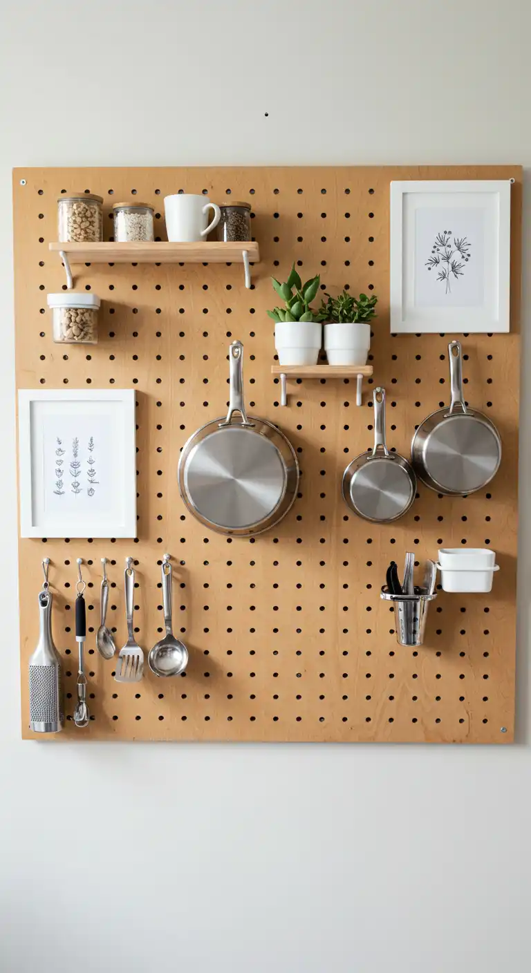 8 Creative Empty Kitchen Wall Ideas to Fill the Space Beautifully 20 Install a Custom Pegboard for Versatile Storage 1