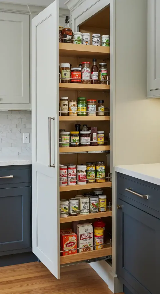 8 Creative Empty Kitchen Wall Ideas to Fill the Space Beautifully 8 Install a Pull-Out Pantry for Hidden Storage 1