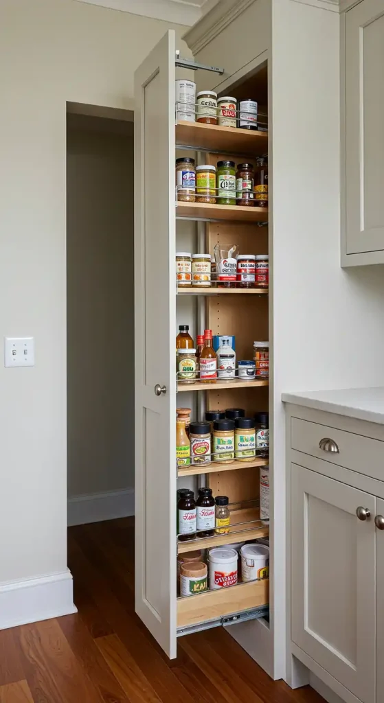 8 Creative Empty Kitchen Wall Ideas to Fill the Space Beautifully 9 Install a Pull-Out Pantry for Hidden Storage 2