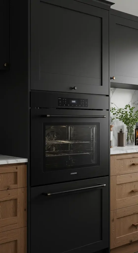 7 Modern Kitchen Wall Oven Ideas for a Sleek Setup 6 Matte Black Wall Oven for Bold Elegance