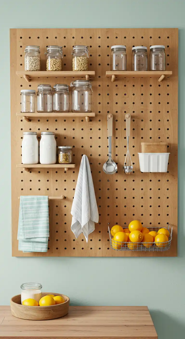 Wooden Pegboard for Customizable Storage