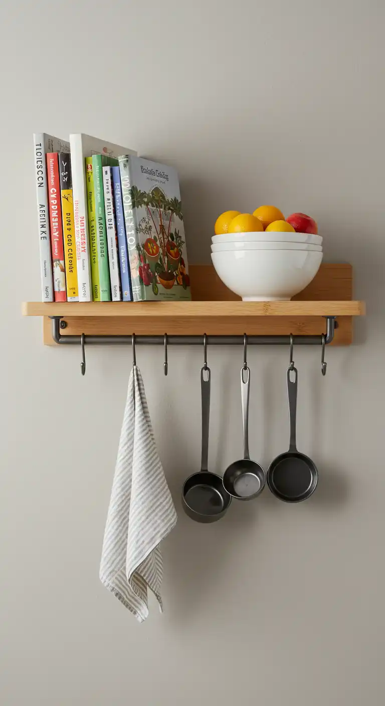 Floating Shelf Rack with Integrated Hooks