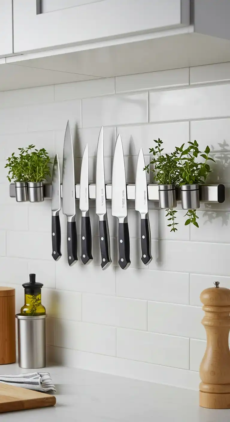 Magnetic Knife Strip Rack with Herb Holders (6)