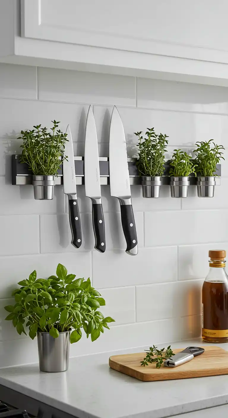 Magnetic Knife Strip Rack with Herb Holders