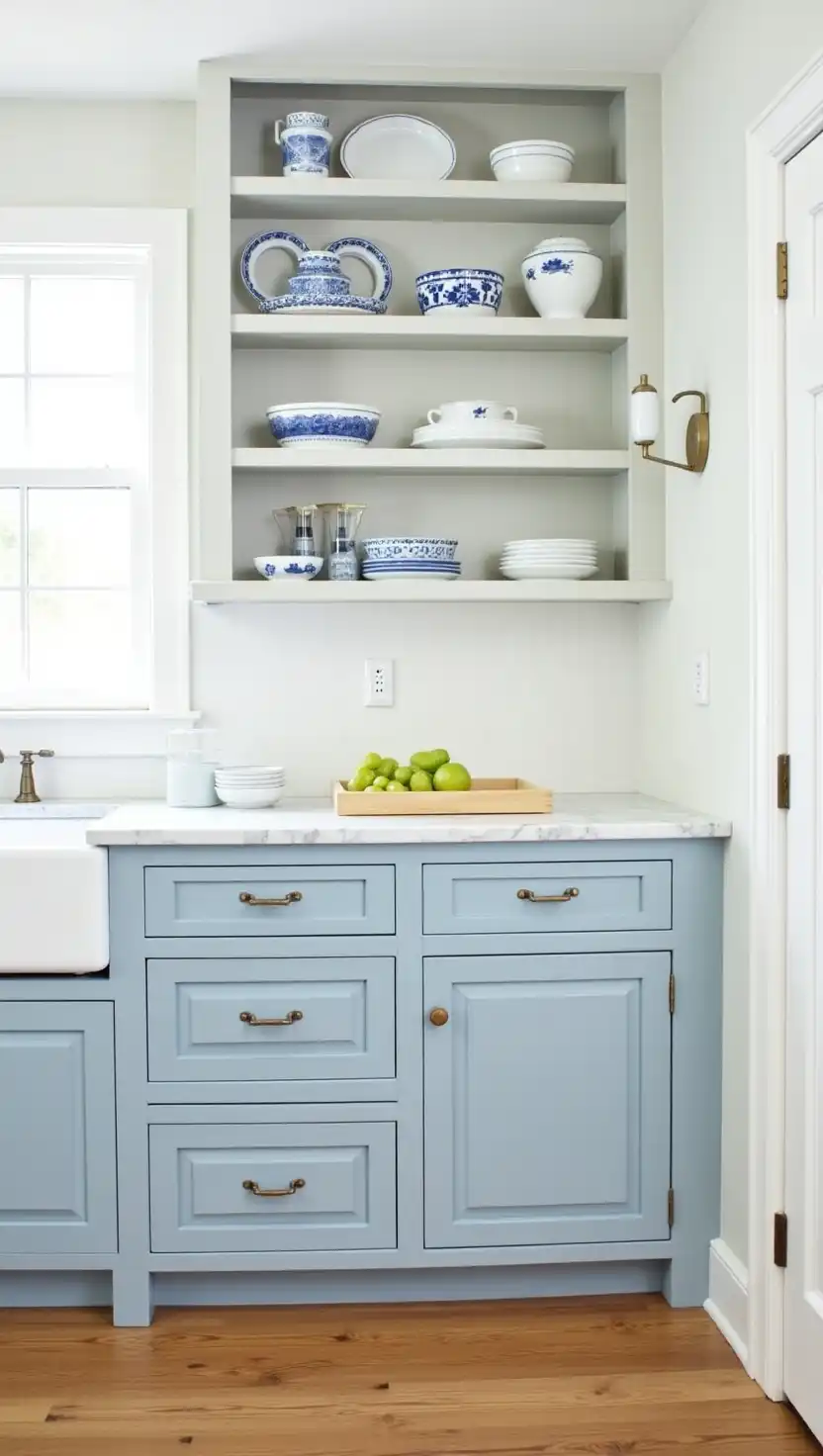 15 Blue French Country Kitchen Ideas for a Charming and Timeless Look 2 1) Blue Shaker-Style Cabinetry