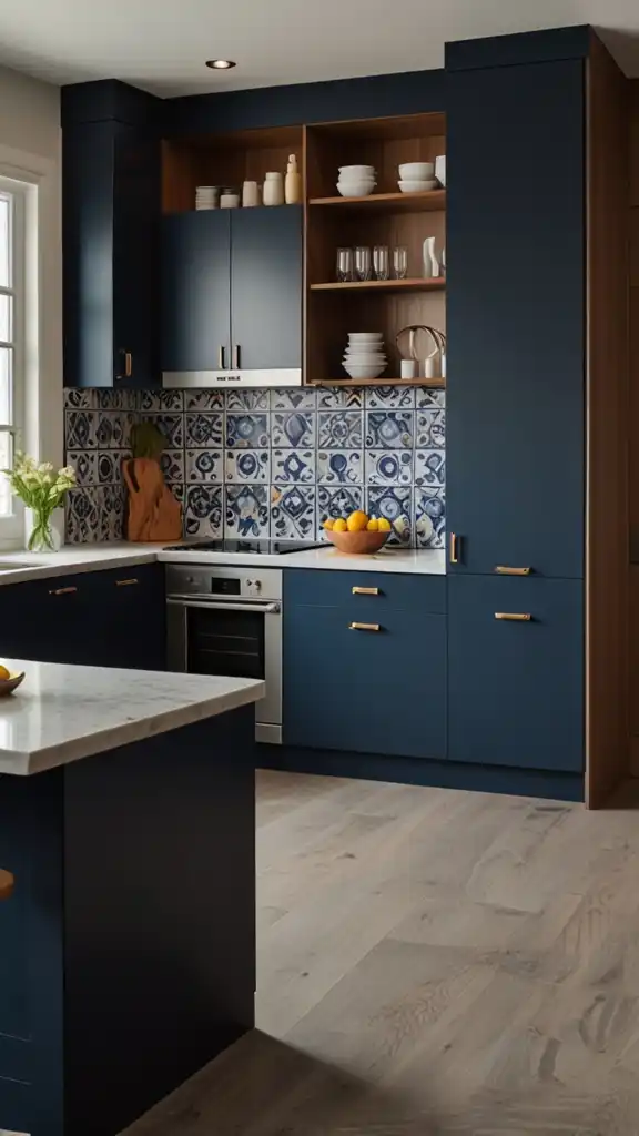 13 Innovative Modular Kitchen Ideas to Transform Your Cooking Space 2 1 Bold Navy Blue White Kitchen