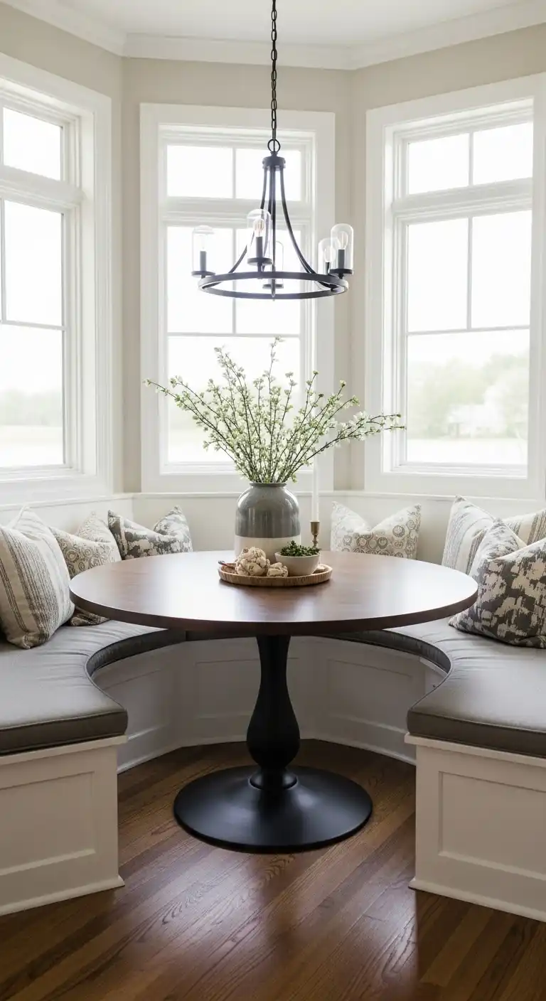 21 Practical Round Dining Table Arrangement Ideas for Everyday Comfort 2 1 Built In Bench Round Table Nook