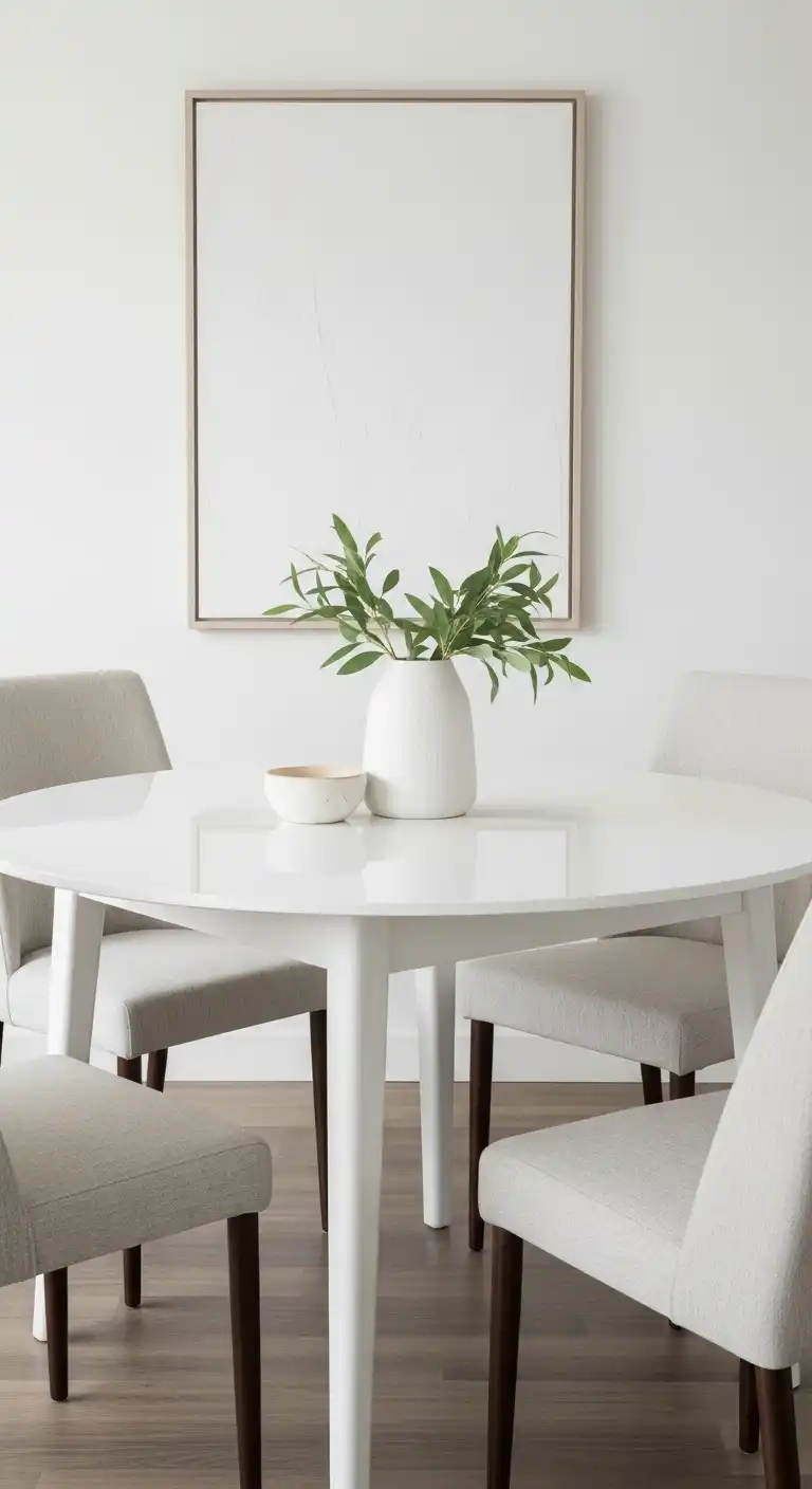 23 Chic Round Dining Table Ideas for Modern Interiors 2 1 Minimalist White Lacquered Table