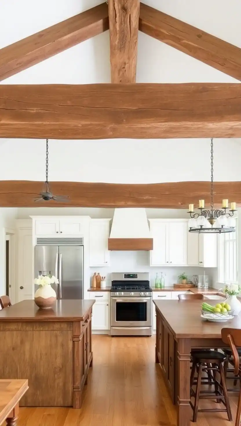 23 Dreamy French Cottage Kitchen Ideas You’ll Instantly Fall in Love With 2 1 Weathered Wooden Beams